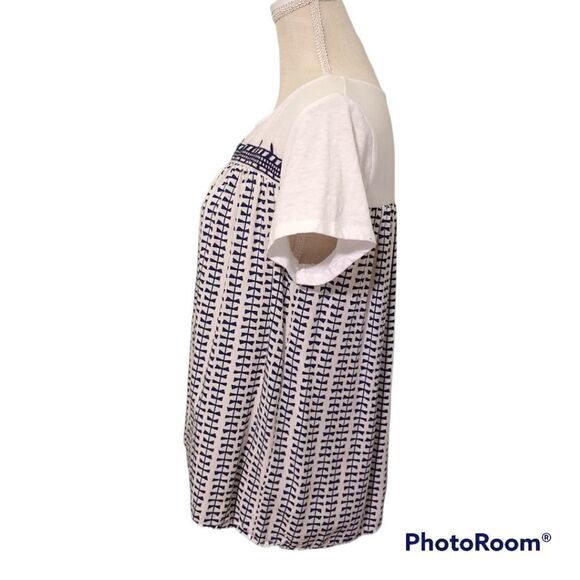 THML by Anthropologie blue white fence print short sleeves casual relaxed top - Picture 5 of 6